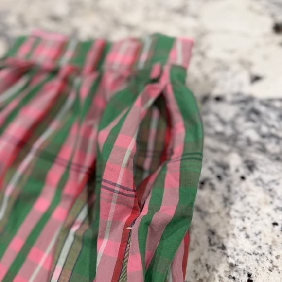 J CREW Midi Skirt 16 Pink Green Plaid Check Organic Cotton Button Front Pocket - Picture 6 of 11